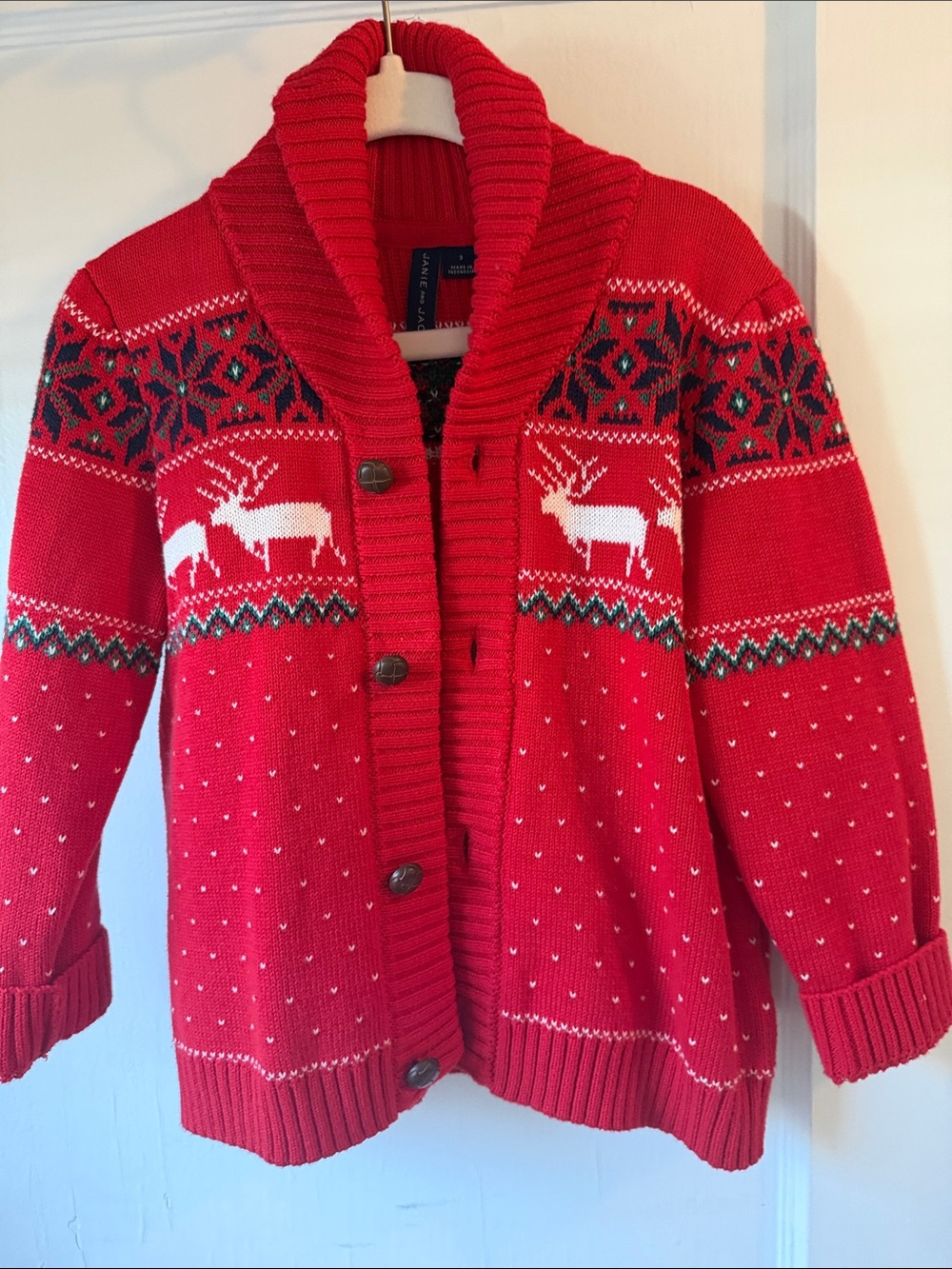 Janie and Jack Red Fair Isle Knit Cardigan